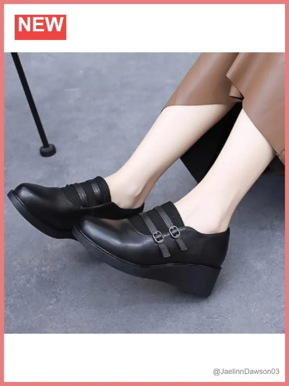 Genuine Leather Wedge Loafers Slip On Buckle Strap Women's Casual Comfortable